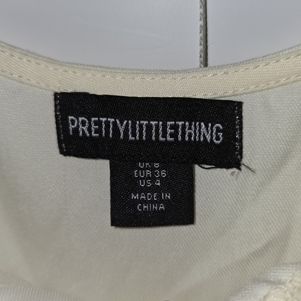 PrettyLittleThing Cream Puff Sleeve Tiered Dress with Tie Front, Boning/corset - Picture 3 of 5
